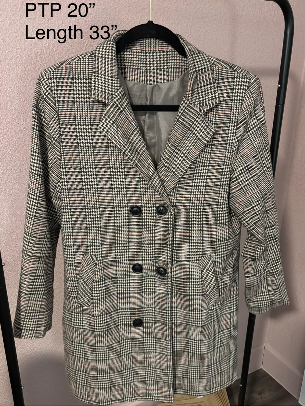 Plaid Double-Breasted Women’s Coat - Brown & Cream
